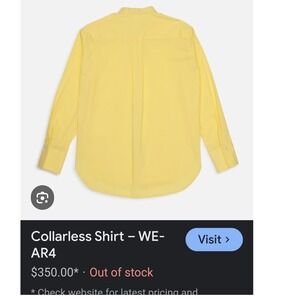 we-ar4 Collarless Shirt Women's Size S (MSRP $350)